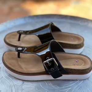 Clarks Elayne Strap Black Patent Leather Sandal Size 8
